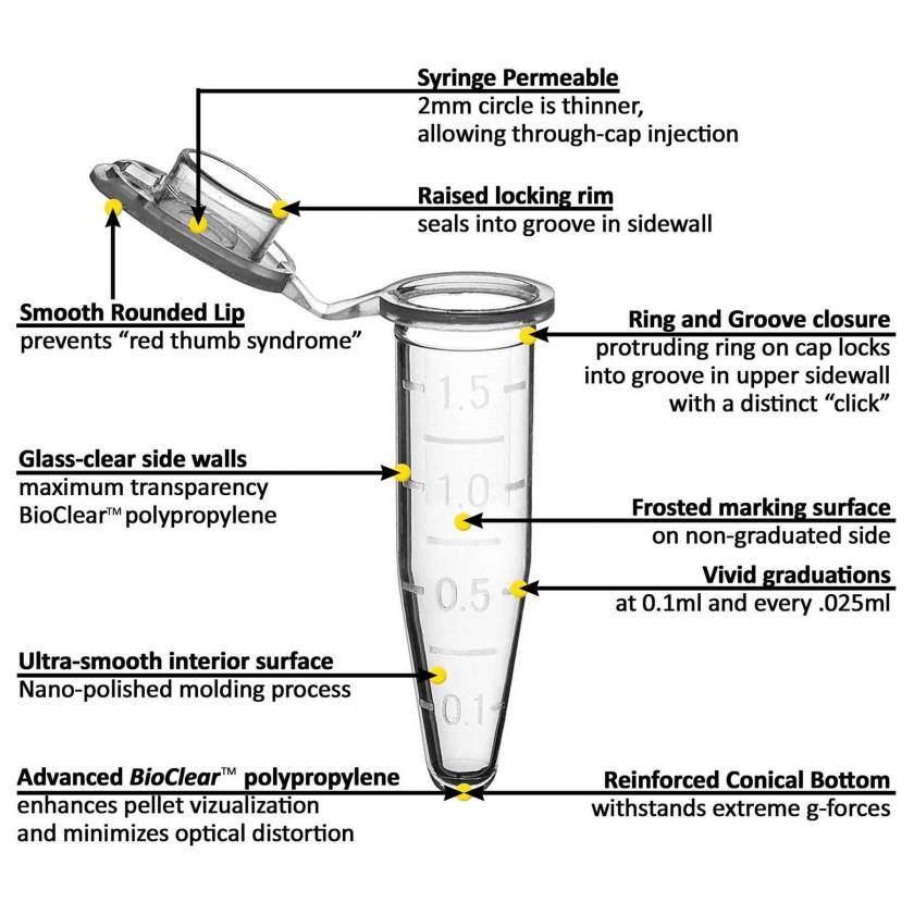 MTC Bio C2007 SureSeal S 0.5mL Sterile Microcentrifuge Tube with Cap