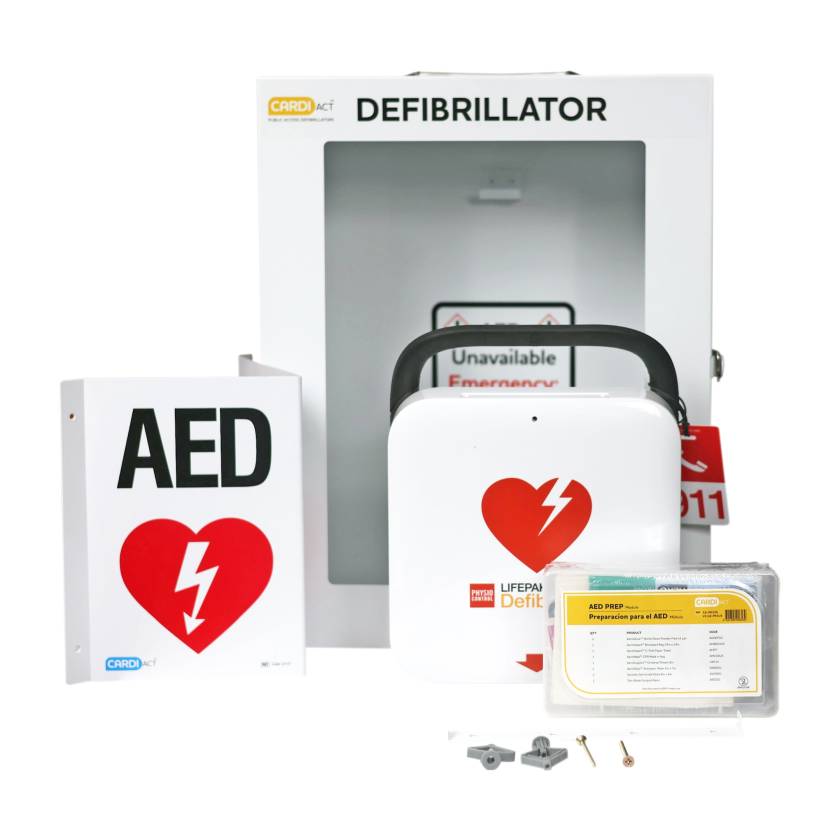 AERO Healthcare CardiAct™ LIFEPAK® CR2 AED Kit with Cellular and WiFi Connectivity, Alarmed Wall Cabinet