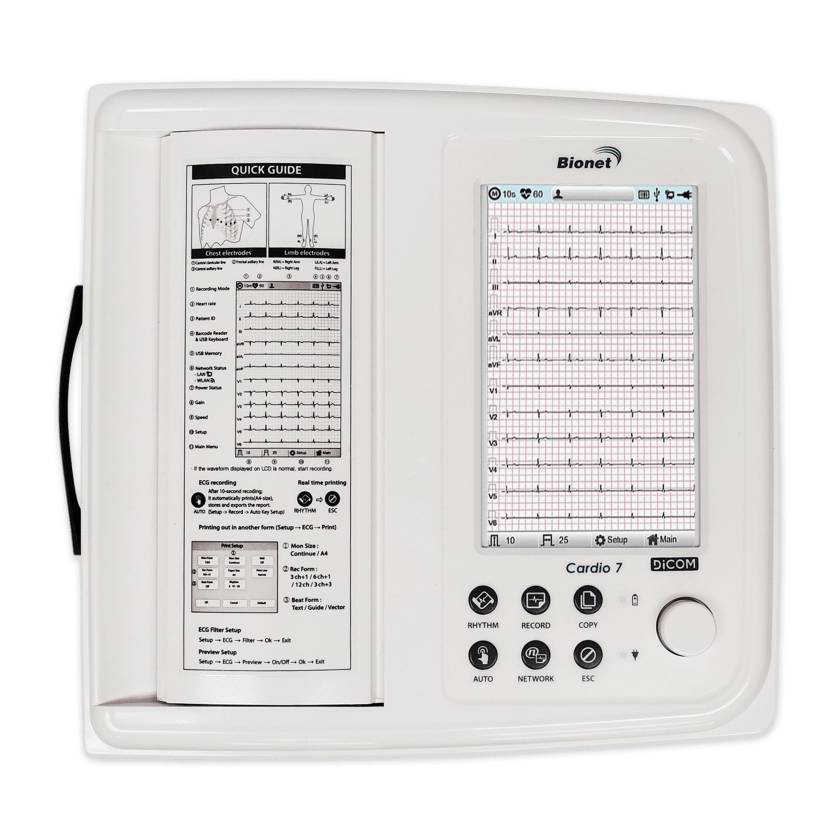Bionet Cardio-7B 12-Channel Interpretive ECG with 7" Touch Screen and WiFi - ECG Only, Front Top View