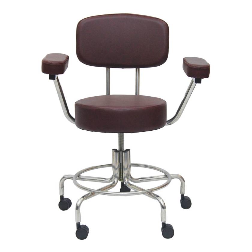 Creative Living Medical CHM8038-01MRI Non-Magnetic Stool with 2" Dual Wheel Casters, Backrest and Arms, 16" to 22" Height Adjustable
