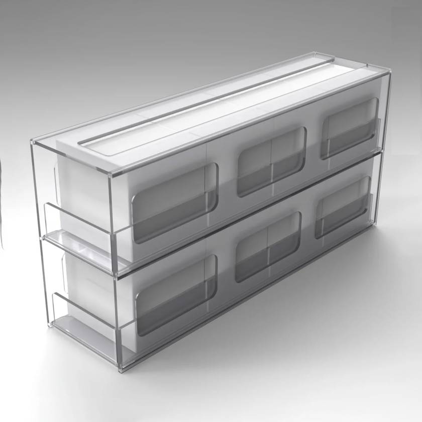 Poltex CSR2,63,24,114 Cold Storage Clear PETG Rack with Sliding Drawer - 2-Tier, With Cryo Boxes (Cryo boxes not included.)
