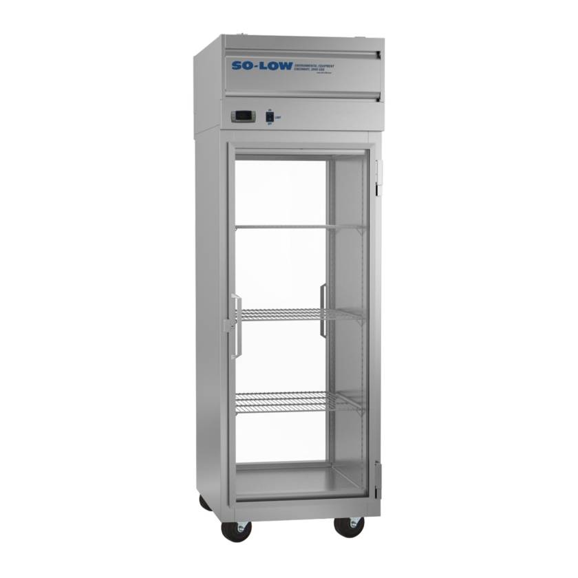 So-Low DH4-25PT Pass-Thru Refrigerator with Stainless Steel Exterior, 3 Wire Shelves, Glass Doors - 25 Cubic Feet