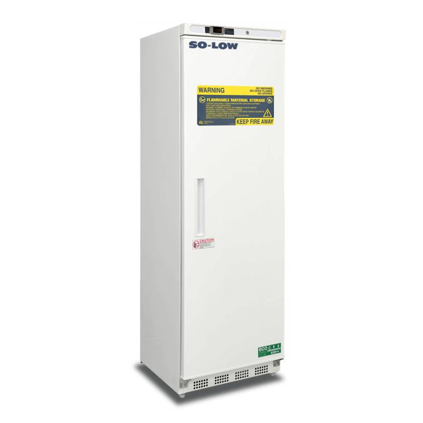 So-Low DHH20-14SDFMS Flammable Material Storage Upright Freezer with Painted Steel Exterior, 6 Fixed Shelves, Single Solid Door and Keyed Lock - 14 Cubic Feet