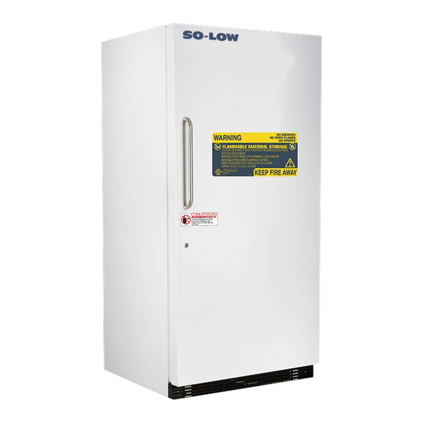 So-Low DHH20-30SDFMS Flammable Material Storage Low Temperature Upright Freezer with Painted Steel Exterior, 4 Fixed Shelves, Single Solid Door and Keyed Lock - 30 Cubic Feet