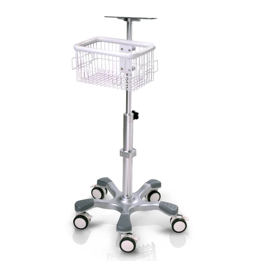 Edan Center Pole Trolley with Basket and Locking Casters for Vital Sign Monitors