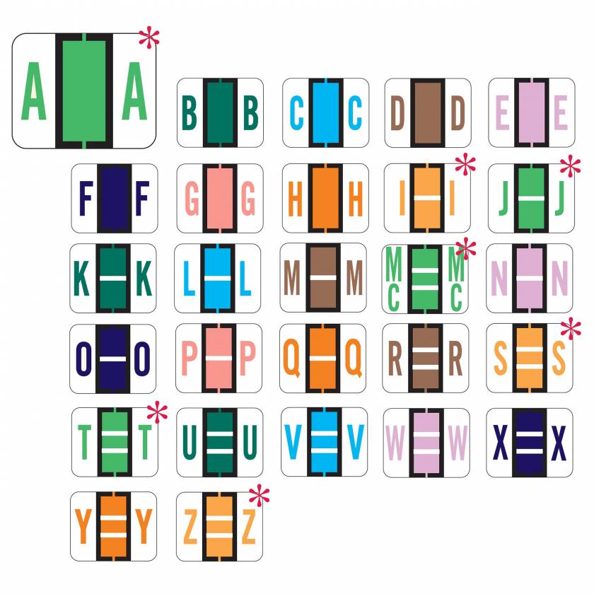 File Doctor Match FDAV Series Alpha Roll Labels - 1"H x 1 1/4"W