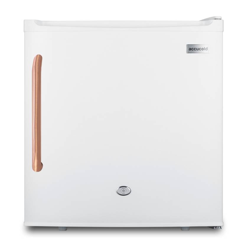 Accucold Compact All-Refrigerator with LED Interior Lighting, Antimicrobial Pure Copper Handle, 1 Wire Shelf, Solid Door, 1.7 Cubic Feet - Front View