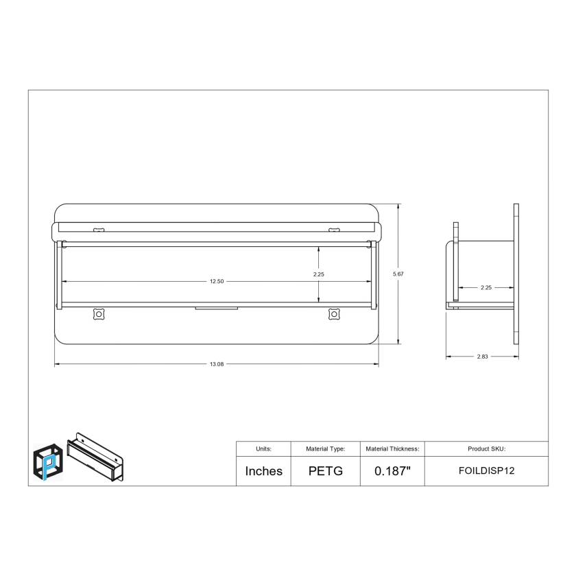 Poltex FOILDISP12 Foil Dispenser, 12.5" Width - Dimensions