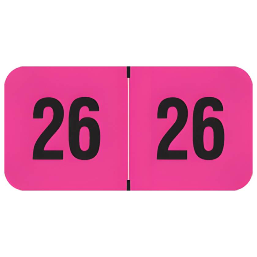 Arden Label FPYM-26-T4 PMA Fluorescent Pink 2026 Year Labels - Size 3/4" H x 1 1/2" W