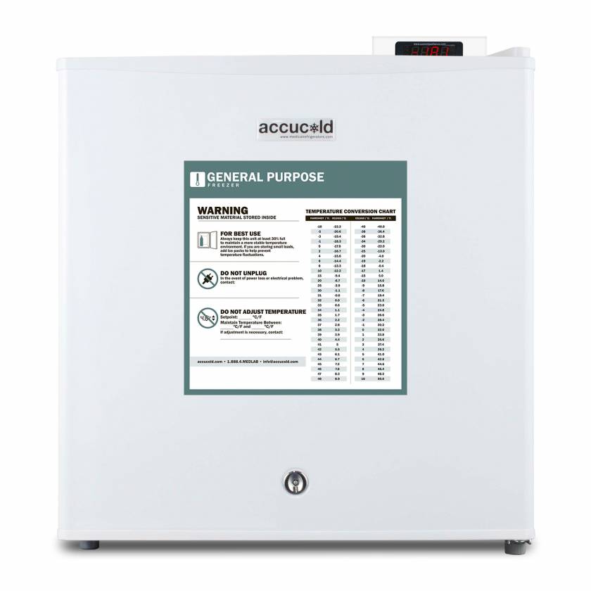 Accucold FS24LGP Compact All-Freezer with Digital Thermostat, 1 Wire Shelf, 1.4 Cubic Feet - Front View