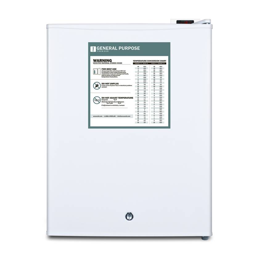 Accucold Compact All-Freezer with Digital Thermostat, 2 Wire Shelves, Solid Door, 1.8 Cubic Feet - Front View