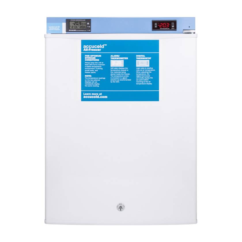 Accucold Compact All-Freezer with Front Control Panel, 2 Wire Shelves, Solid Door, 1.8 Cubic Feet - Front View