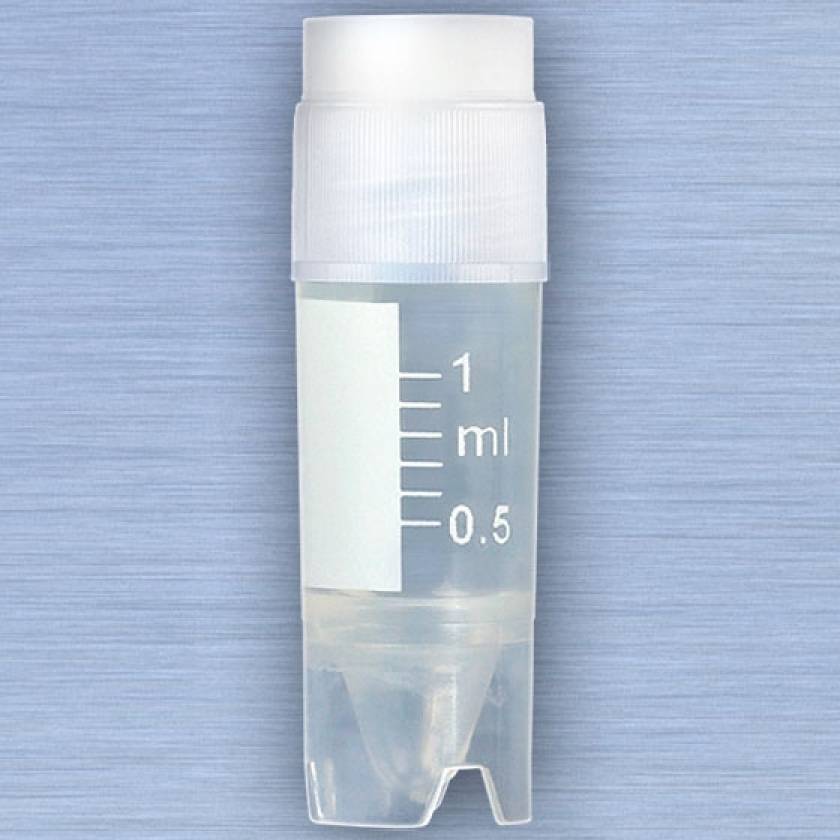 CryoClear Cryogenic Vial 1.0mL - External Threads - Attached Screwcap - Self-Standing Conical Bottom - Sterile