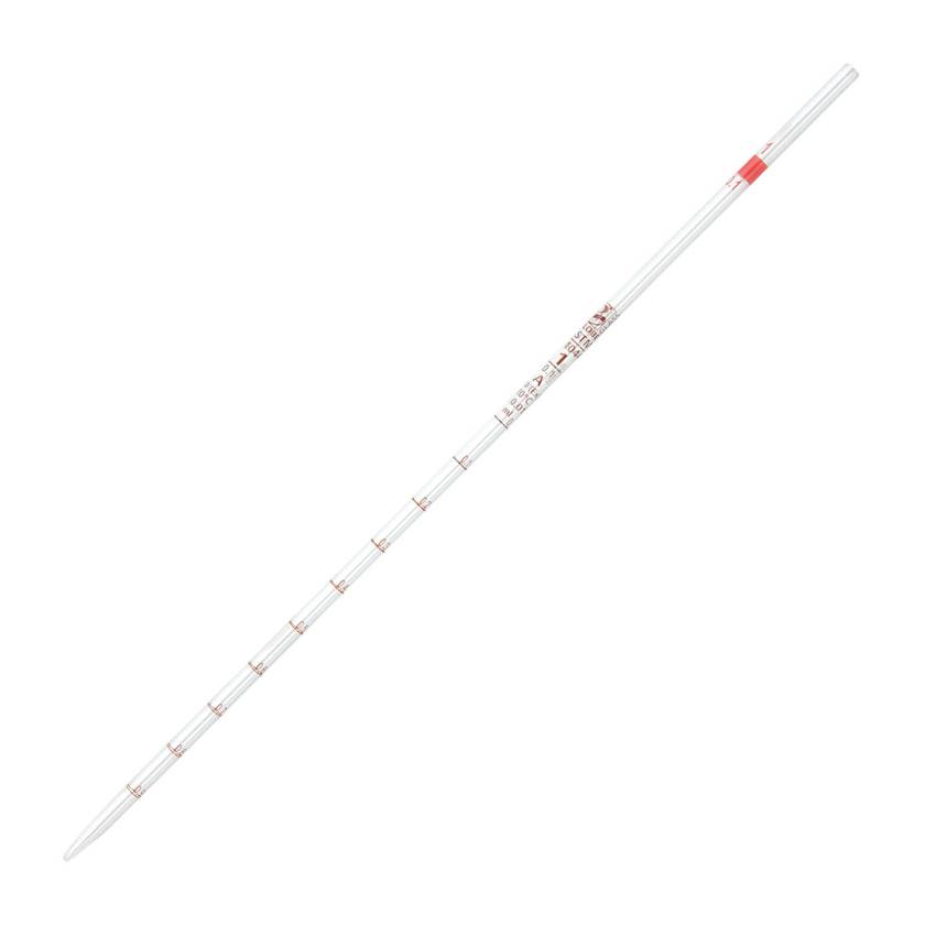 Globe Scientific 8500001 Globe Glass™ Class A Reusable Serological Pipette with 0.1 Graduation - 1 mL, Red Band