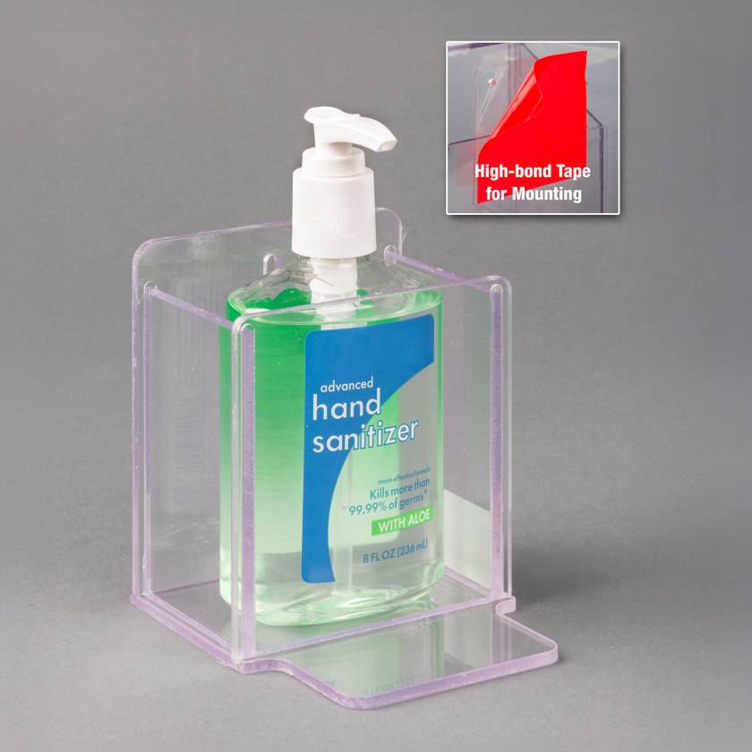 Poltex HANDSANSFIX-T Hand Sanitizer Holder with Fixed Drip Tray - Small, High Bond Tape Mount (Hand Sanitizer is Not Included)