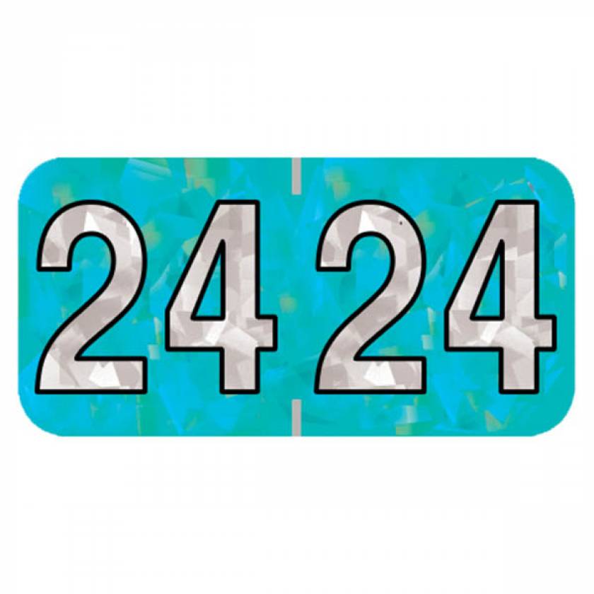 Arden Label HAYM-24-T4 2024 Year Labels - Holographic Aqua - Size 3/4" H x 1 1/2" W