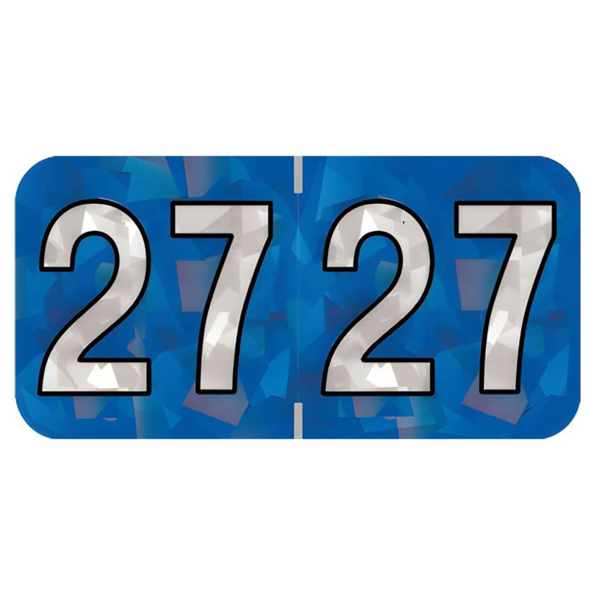 Arden Label HBYM-27-T4 PMA Holographic Blue 2027 Year Labels - Size 3/4" H x 1 1/2" W