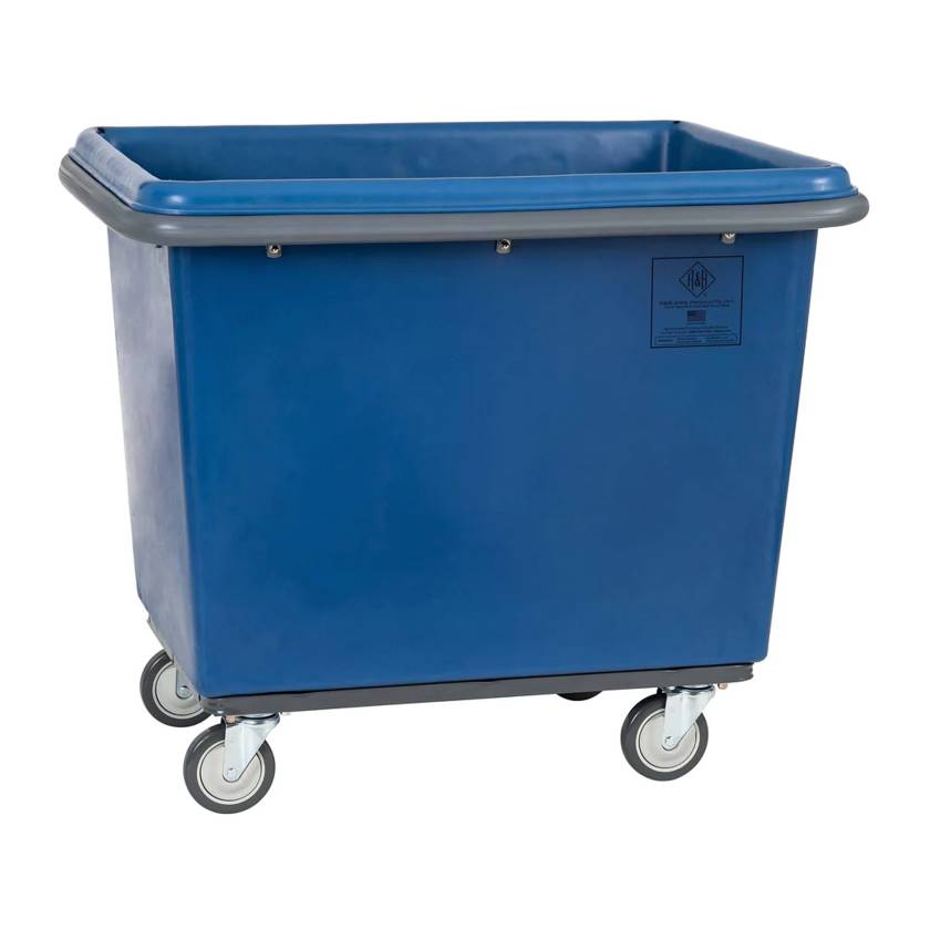 R&B Wire Heavy-Duty Poly Laundry Basket Truck with Steel Base and Bumper - Blue