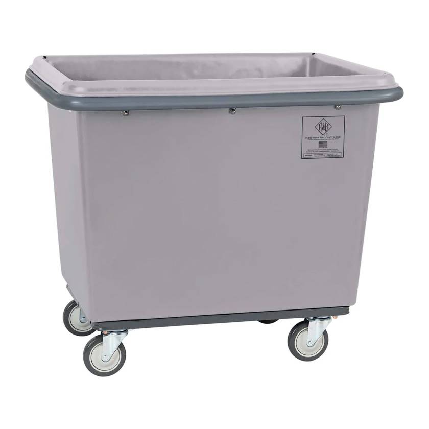 R&B Wire Heavy-Duty Poly Laundry Basket Truck with Steel Base and Bumper - Gray