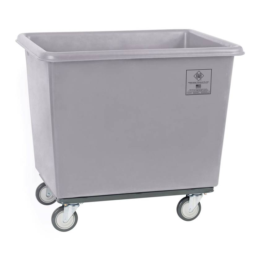 R&B Wire Heavy-Duty Poly Laundry Basket Truck with Steel Base - Gray