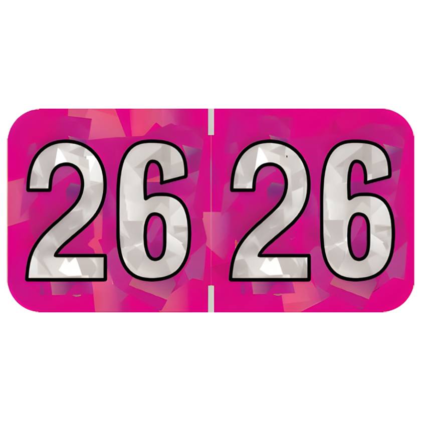 Arden Label HFYM-26-T4 PMA Holographic Fuchsia 2026 Year Labels - Size 3/4" H x 1 1/2" W