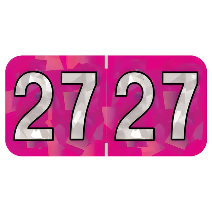 Arden Label HFYM-27-T4 PMA Holographic Fuchsia 2027 Year Labels - Size 3/4" H x 1 1/2" W
