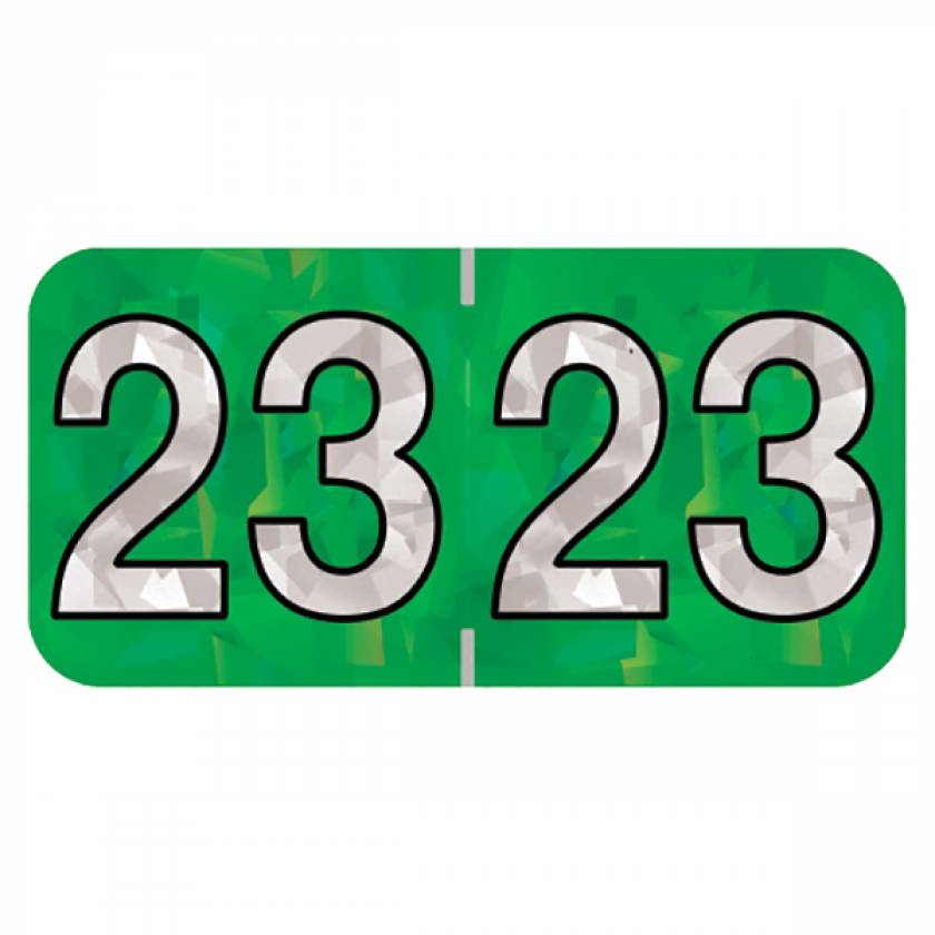 2023 Year Labels - Holographic Green - Size 3/4" H x 1 1/2" W