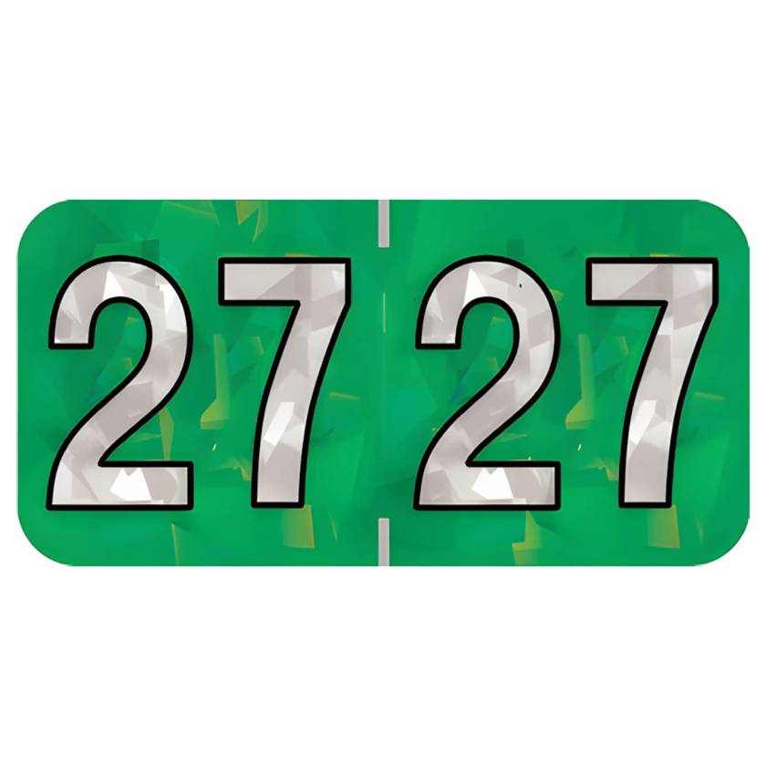 Arden Label HGYM-27-T4 PMA Holographic Green 2027 Year Labels - Size 3/4" H x 1 1/2" W