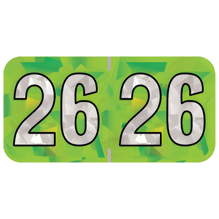 Arden Label HLYM-26-T4 PMA Holographic Lime 2026 Year Labels - Size 3/4" H x 1 1/2" W