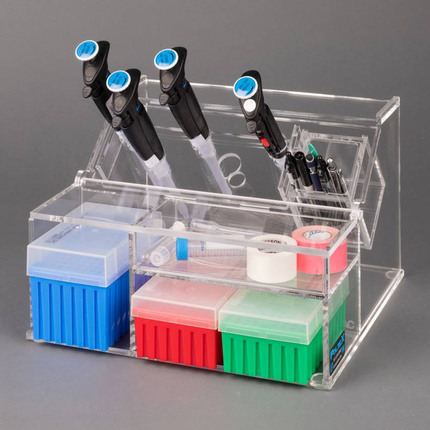 Poltex HOUSAC Pipette Stand with Pen and Tip Storage Bin - Acrylic (Pipettes, Tip Boxes, and Other Supplies are Not Included)