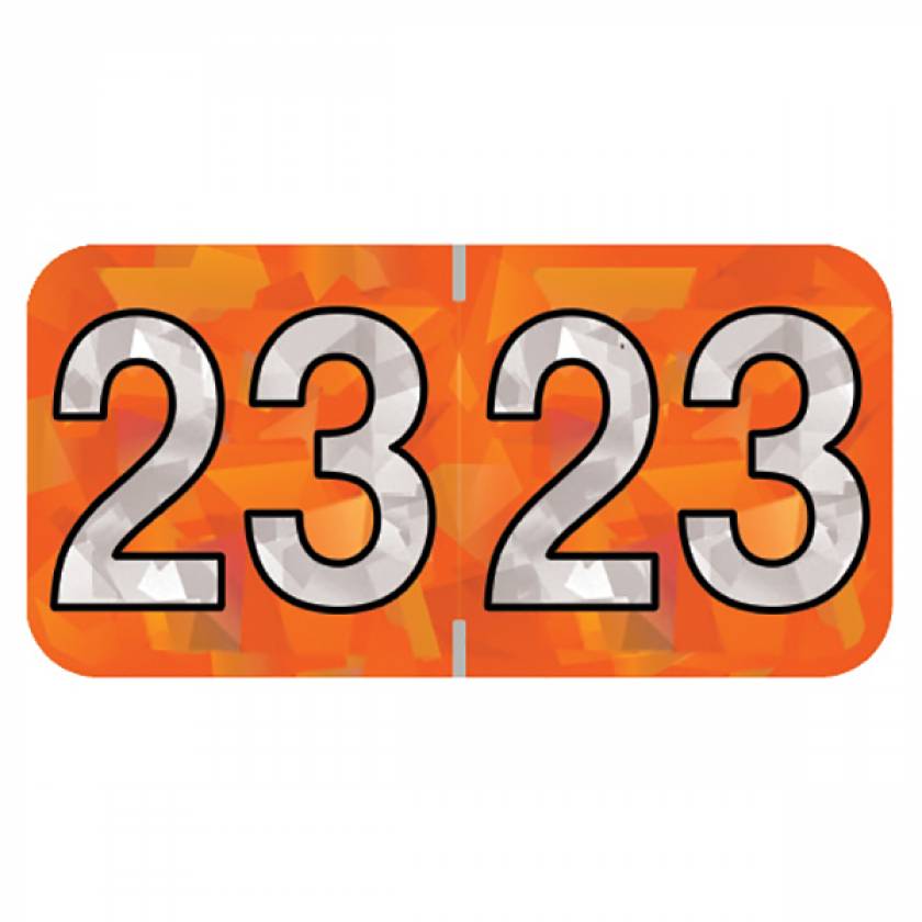 2023 Year Labels - Holographic Orange - Size 3/4" H x 1 1/2" W