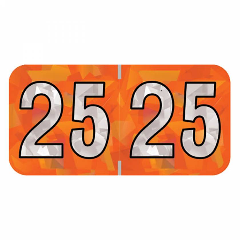 Arden Label HOYM-25-T4 PMA Holographic Orange 2025 Year Labels - Size 3/4" H x 1 1/2" W