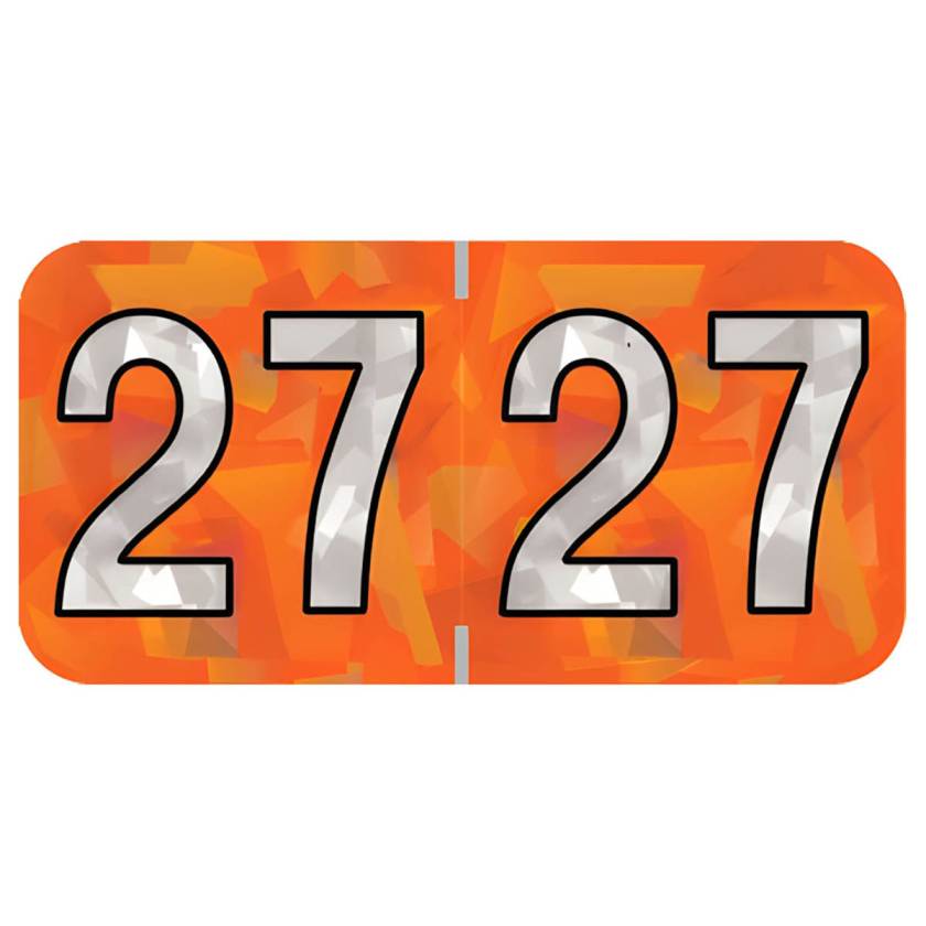 Arden Label HOYM-27-T4 PMA Holographic Orange 2027 Year Labels - Size 3/4" H x 1 1/2" W