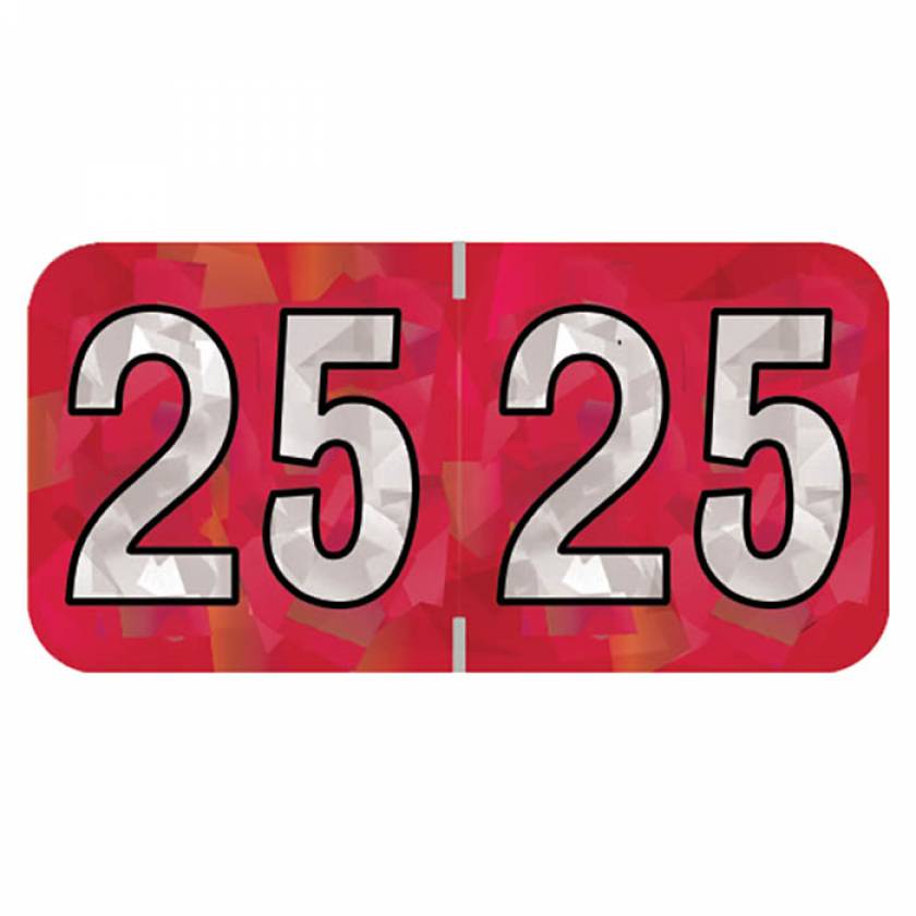 Arden Label HRYM-25-T4 PMA Holographic Red 2025 Year Labels - Size 3/4" H x 1 1/2" W