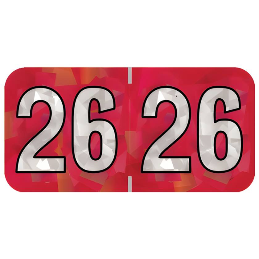 Arden Label HRYM-26-T4 PMA Holographic Red 2026 Year Labels - Size 3/4" H x 1 1/2" W