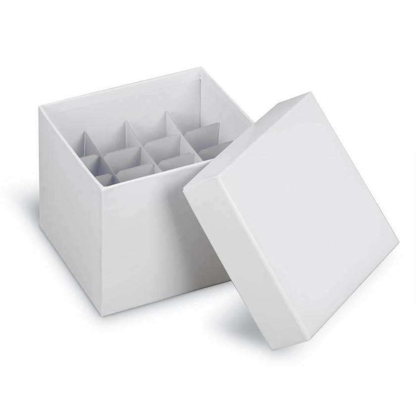 HS2860M Cardboard Cryogenic Tube Storage Box & Lid with HS2860P Partitions (4x4 array, 16 wells, 29.5mm well dia.)