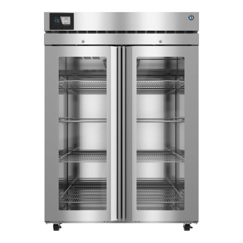 Hoshizaki HXF2A-FGE Healthcare Series Two-Section Freezer with 8 Wire Shelves, Double Glass Doors, 50.37 Cubic Feet - Front View