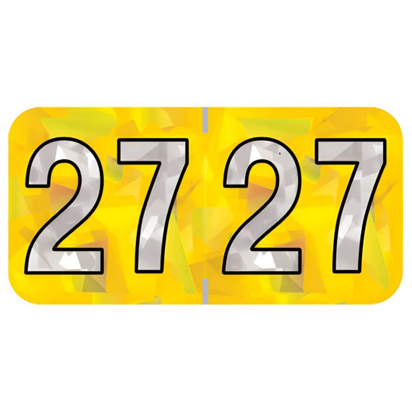 Arden Label HYYM-27-T4 PMA Holographic Yellow 2027 Year Labels - Size 3/4" H x 1 1/2" W