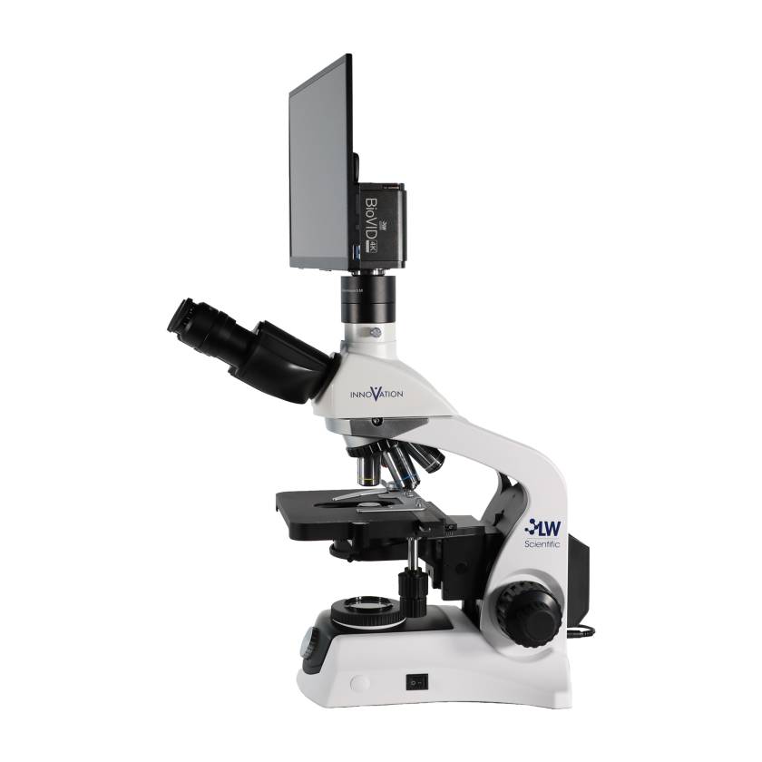 LW Scientific INS-T4BV-IPL3 Innovation Trinocular Biological Microscope with BioVID 4K Camera and 13.3" Monitor