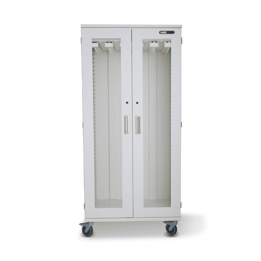 Capsa FLX Classic Edition Stainless Steel Storage Cabinet with Double Glass Door and Casters - Shelf with 6 FIFO Glide Rack