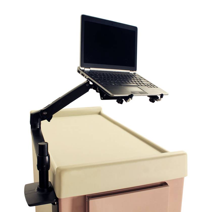 Harloff LTP-HLDR Laptop Mount with Articulating Arm for Medication Carts, Front Right Angle View (Laptop and Cart are Not Included)