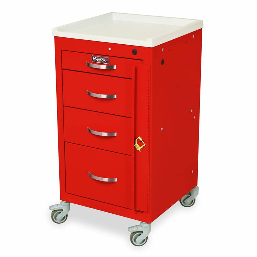 Harloff M3DS1824B04 M-Series Mini Width Short Emergency Crash Cart Four Drawers with Breakaway Lock