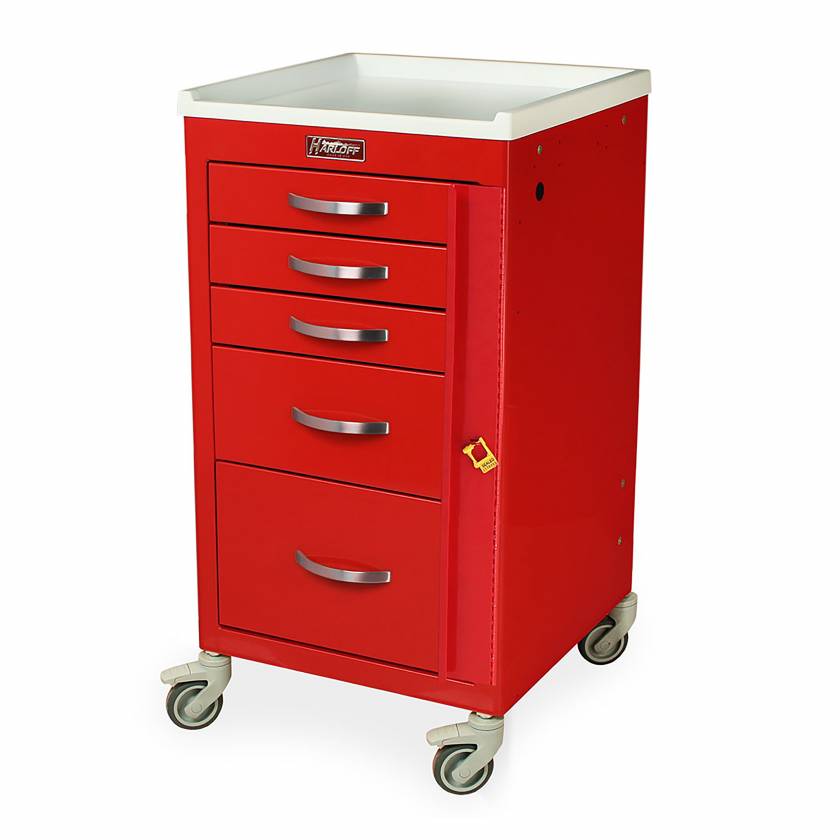 Harloff M3DS1824B05 M-Series Mini Width Short Emergency Crash Cart Five Drawers with Breakaway Lock