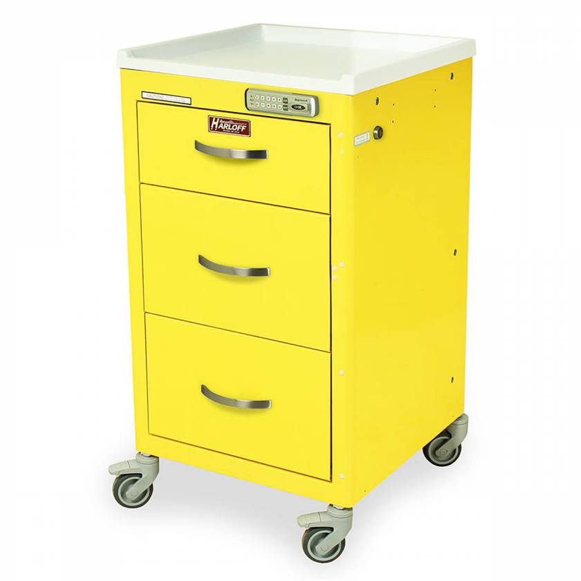 Harloff M3DS1824E03 M-Series Mini Width Short Infection Control Cart Three Drawers with Basic Electronic Pushbutton Lock