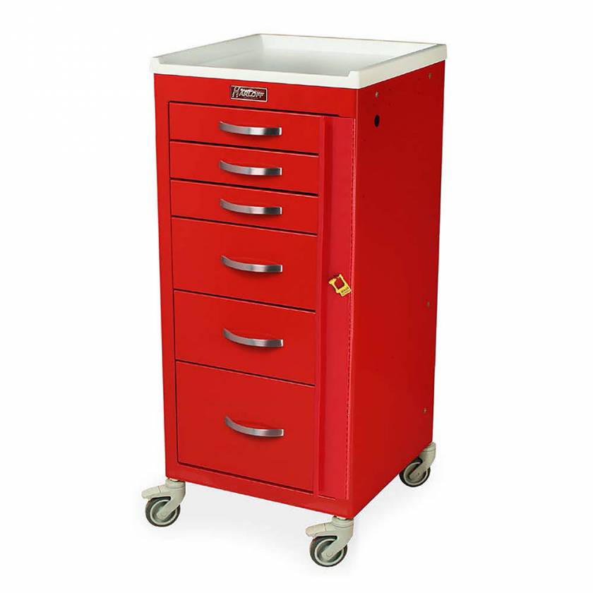 Harloff M3DS1830B06 M-Series Mini Width Tall Emergency Crash Cart Six Drawers with Breakaway Lock, 3" Casters