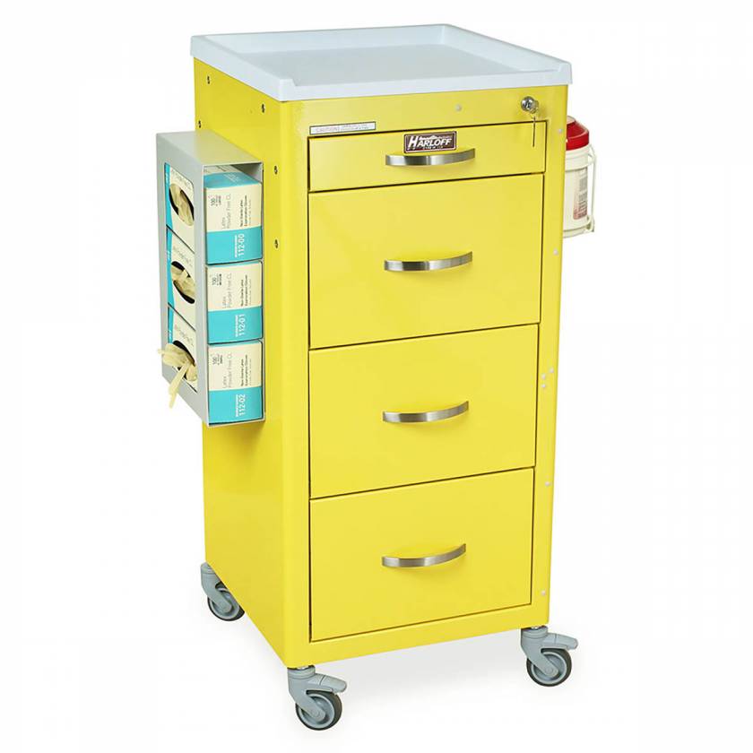 Harloff M3DS1830K04-PPE M-Series Mini Width Tall PPE Isolation Cart Four Drawers with Key Lock (Supplies NOT included)