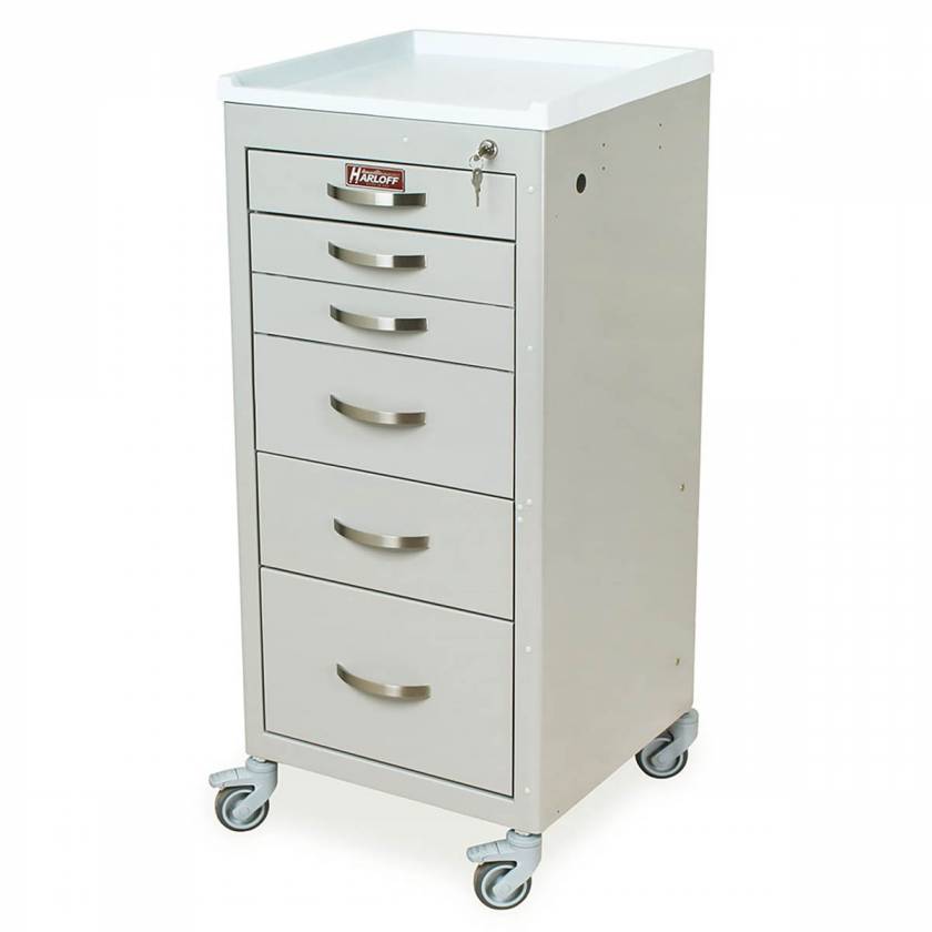 Harloff M3DS1830K06 M-Series Mini Width Tall Procedure Cart Six Drawers with Key Lock