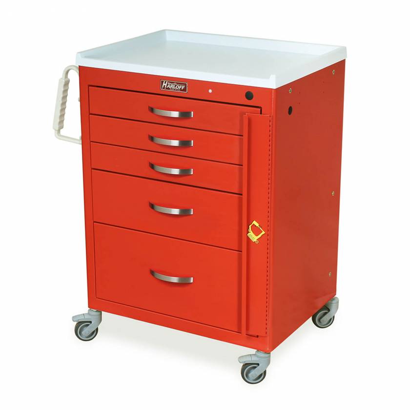 Harloff M3DS2424B05 M-Series Medium Width Short Emergency Cart Five Drawers with Breakaway Lock