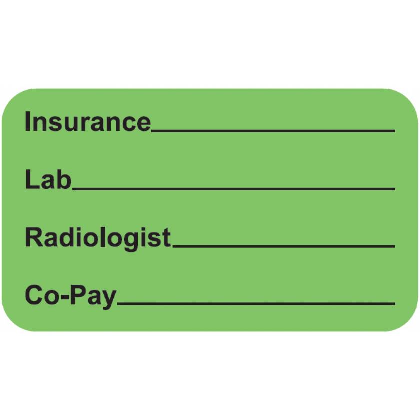 INSURANCE LAB RADIOLOGIST CO-PAY Label - Size 1 1/2"W x 7/8"H