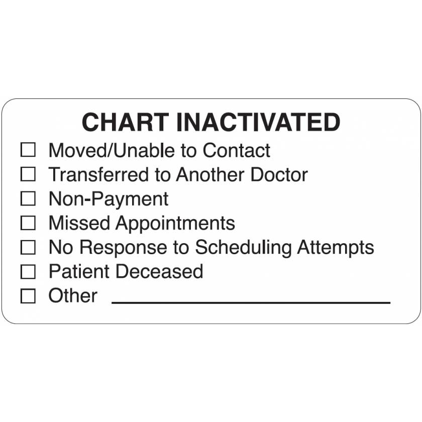 CHART INACTIVATED Label - Size 3 1/4"W x 1 3/4"H